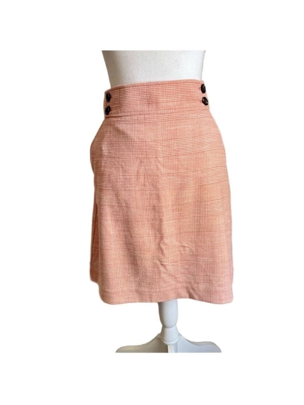 Ann Taylor Houndstooth Skirt 10 | Salmon White Button Waist Pencil Skirt NWT